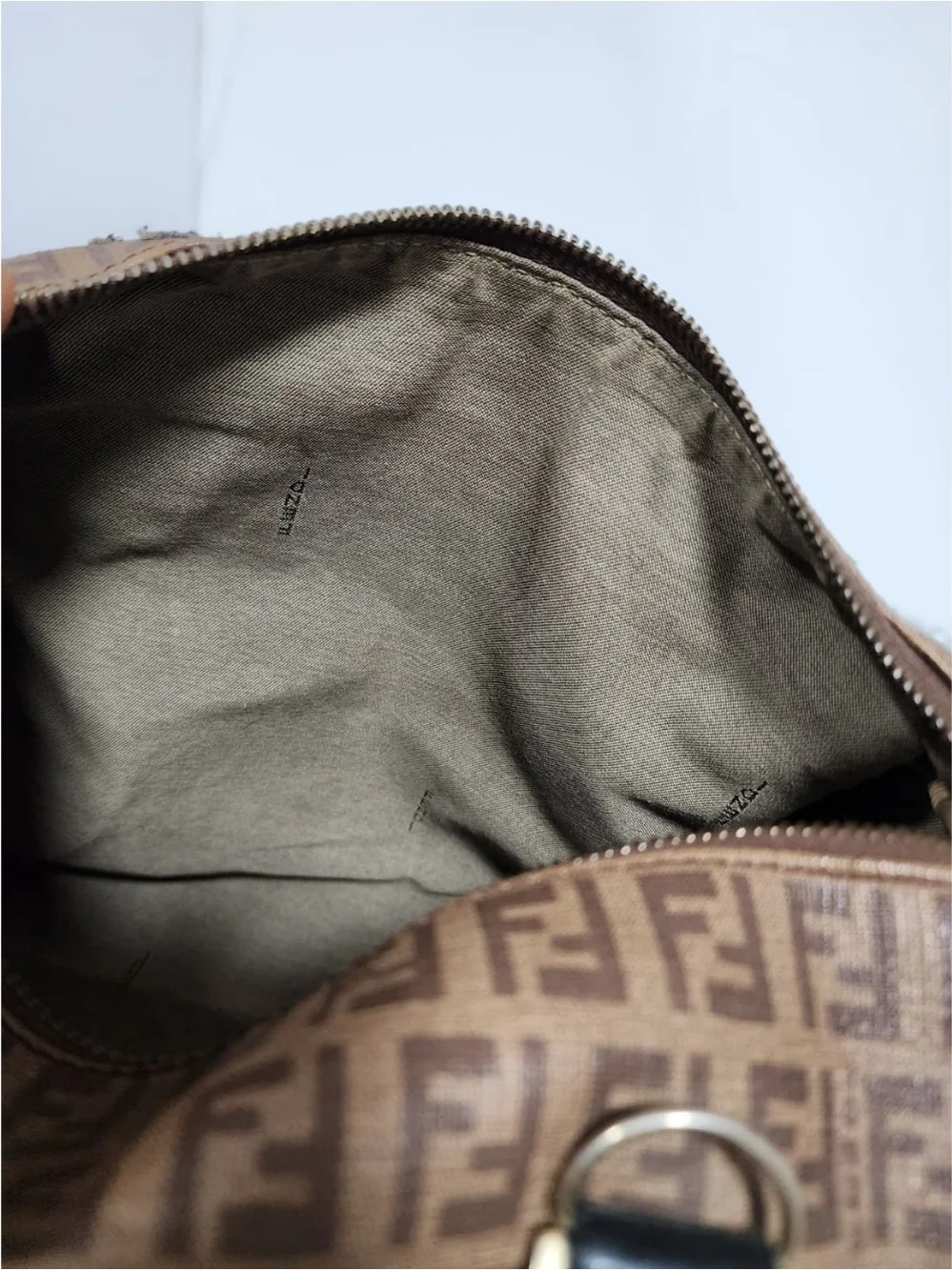 Fendi Zucchino Coated Canvas And Patent Leather Boston Bag Brown/Black